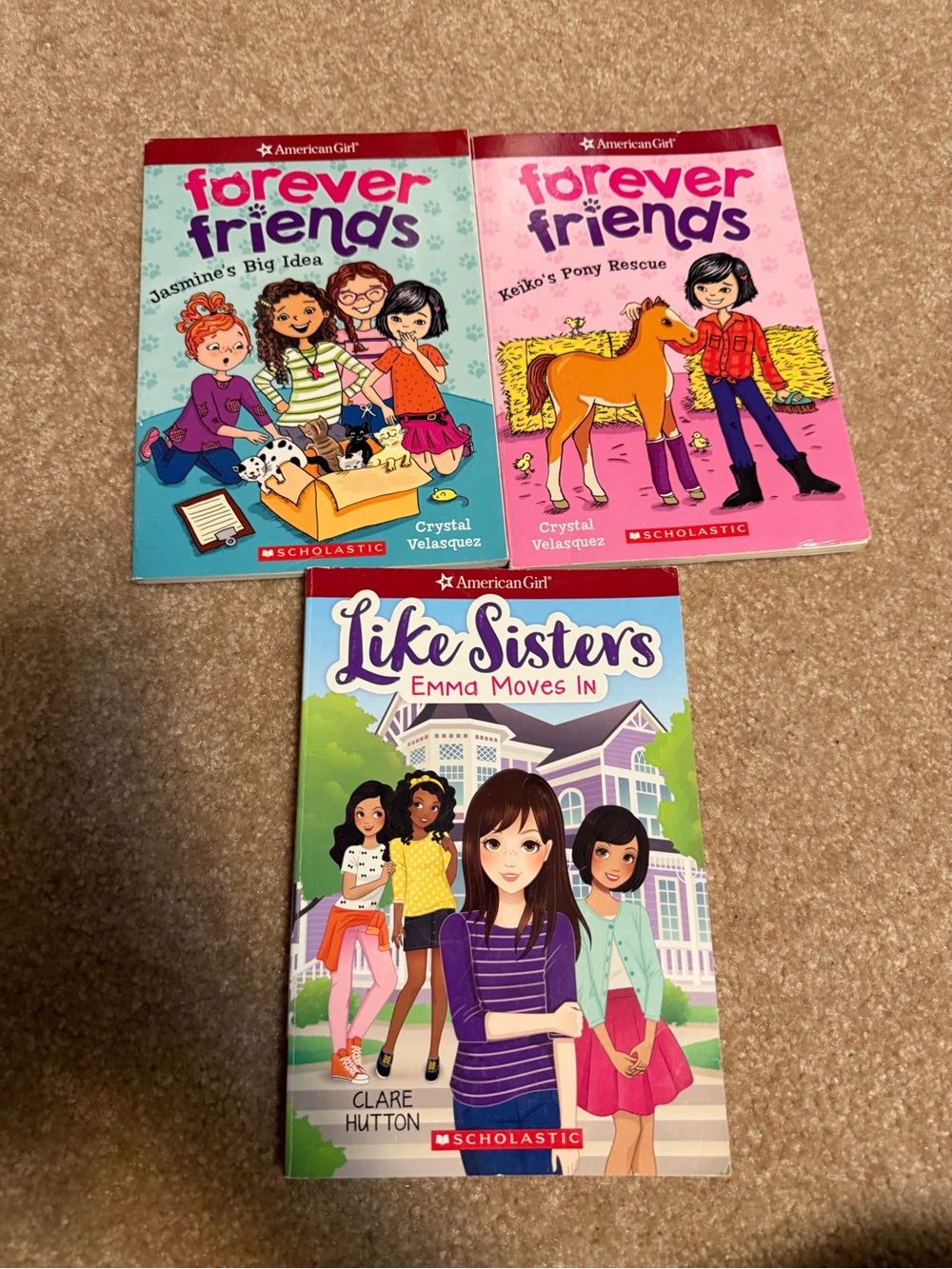Lot of 3 paperback books American Girl Forever friends & Like sisters series